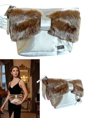RARE AUTHENTIC VTG. COURREGES BOW SATIN FAUX FUR POUCH NWT